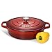 ProCook - Cocotte Basse avec couvercle - Faitout Bas - 28 cm / 3,9L - Dégradé Rouge - fonte émaillée - Compatible avec Toutes Sources de Chaleur (Induction Incluse)
