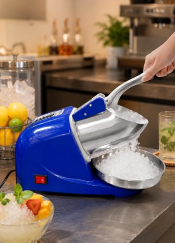 Image of Electric Ice Crusher Machine for Home & Commercial Use, Stainless Steel Heavy Duty Ice Shaver with 300W Motor, 65 kg /h Crushing Capacity, Portable Snow Cone Maker