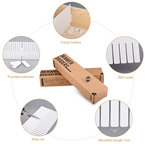 Momoi 42Pcs Drawer Dividers,Adjustable Drawer Organizer With Fixed Buckle,14.9In*4.33In,Drawer Organizer For Socks, Underwear, Makeup, Kitchen, Bedroom, Dresser,White(38 * 11Cm 42Pcs) #TOP5