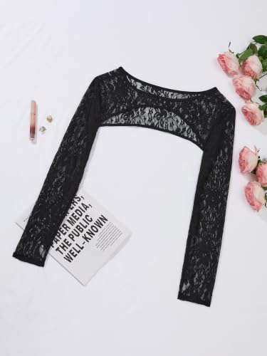 Image of Lilosy Sexy Fishnet Mesh Sheer Crop Top Long Sleeve Shrug Shirt Rave Outfits Cover Up One Piece(No Bra)