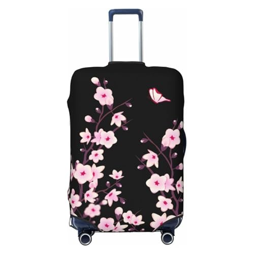 Floral Cherry Blossoms Black Pink Luggage Cover, Protective Washable Suitcase Cover - Travel High Elastic Fibers Suitcase Protector Fits Medium
