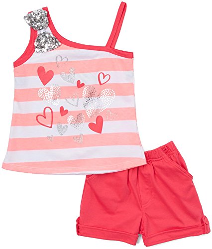 Image of ToBeInStyle Girl's Two Piece Summer Set Cute Tee Top and Matching Shorts Adorable Outfit