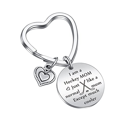 JIUSHUN Hockey Mom Keychain - Sport Themed Gifts For Hockey Mother, Lover, Player, Coach, Manager Keychain - Mother's Day Jewelry For Team Mom Gifts