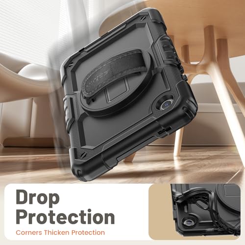 SEYMAC Case for Samsung Galaxy Tab A9 8.7 inch 2023, Shockproof Protective Galaxy A9 Tablet Case With Screen Protector/Hand Strap/Rotating Stand/Shoulder Strap, SM-X110/SM-X115/SM-X117 Case, Black - Image 6