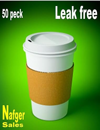 [50 Count] Disposable Paper Hot Cups with Lids and Sleeves, 16-ounce ● Perfect to Go and Travel - Coffee/tea-hot/cold, Spill-free ● No Soaking/no Smells, (White-cup/lid, Brown Sleeve)