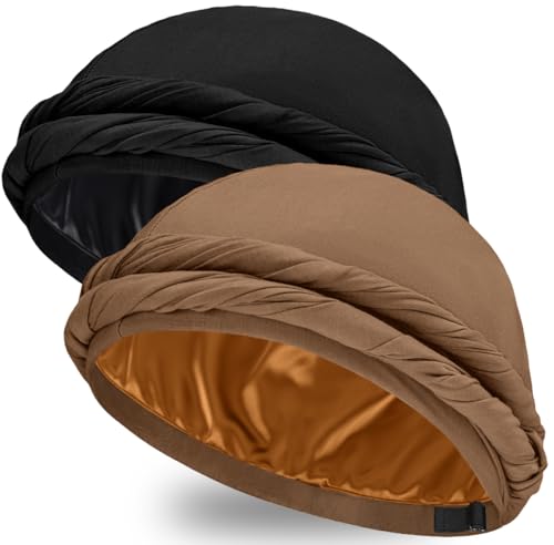 Image of Ababalaya Upgraded Satin Lined Halo Turban Durag for Men &Women Sleeping Bonnet PRE-Tied Headwraps for Hair Loss