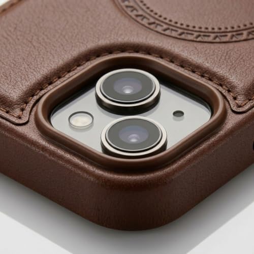 Image of amazon basics Premium PU Leather Case for iPhone 14 Pro, MagSafe Compatible Magnetic Ring, Sleek Protective Back Cover - [Brown]