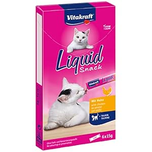 Vitakraft Liquid Snack – Friandise pour chat au Poulet + Taurine – 6 x 15g