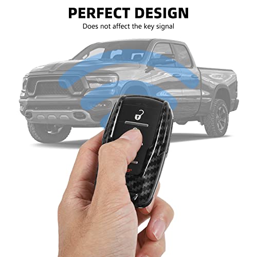 Image of RAZPOY for RAM Key Fob Cover, Carbon Fiber Remote Control Cover Smart Key Protector Key Case Shell Holder for 2018-2023 Dodge RAM 1500 2500 3500 Accessories, ABS