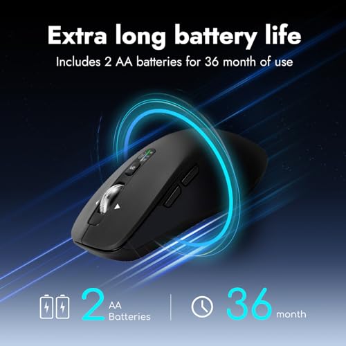 CITLLA L360 Wireless Bluetooth Mouse with USB Receiver, Full Size, Adjustable DPI, 4-Way Scrolling, Silent, Black - Image 8