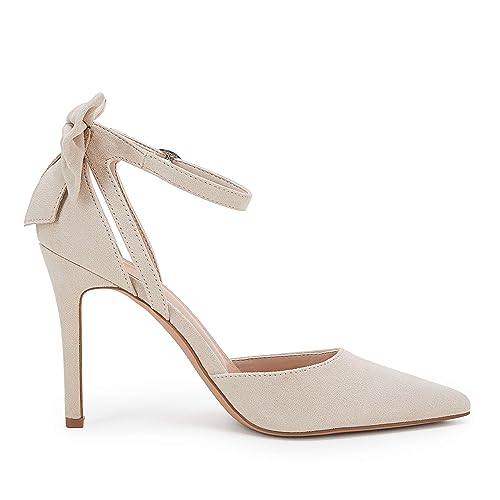 Image of Fashare Womens High Heels Bow Tie Back Sexy Stiletto Ankle Strap Wedding Dress Pumps Shoes