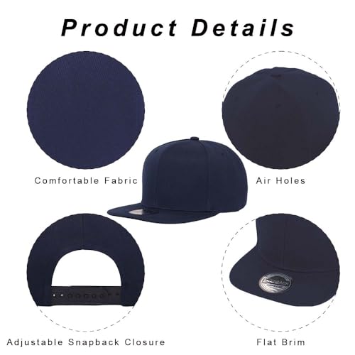 Image of ZH Plain Flat Brim Snapback Baseball Caps Adjustable Blank Baseball Caps Wholesale 12 Pack