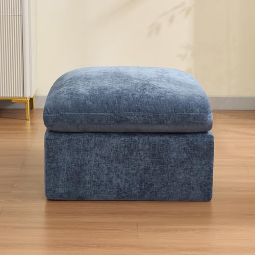 Image of WUTUTUEE 33.5'' Cloud Ottoman for Modular Sofa, Comfy Chenille Upholstered Footrest with Memory Foam, Fully Compressed Packaging, Oversized Ottoman Bench for Living Room or Small Space, Blue