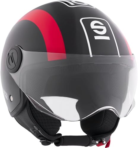 Sparco Casco Demi-Jet per moto rosso e nero con calotta in ABS Taglia XS