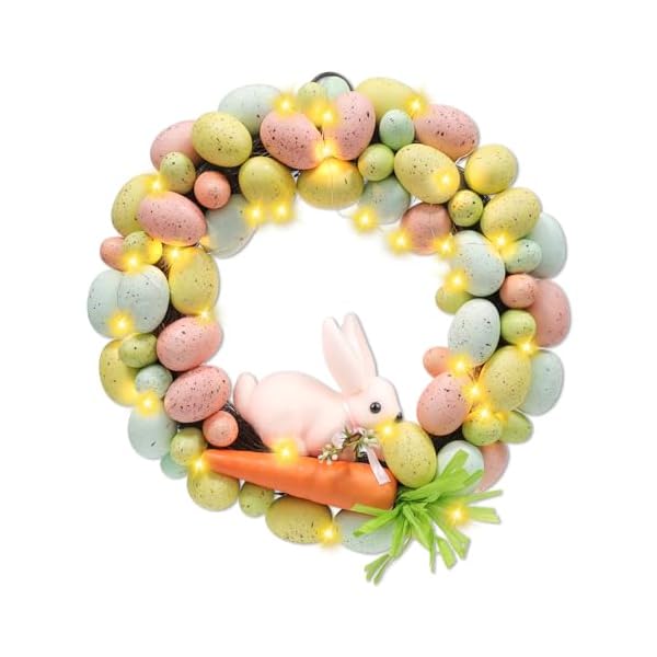   Easter-Bunny-Spring-Wreath-165-Inch-Easter-Front-Door-Decorwith-Lighted-20-LED-Warm-Lights-with-Natural-BranchesCarrot-and-Cute-Pink-Rabbit-Artificial-Wreath-for-Home-Holiday-Party