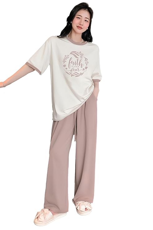 Image of KSHS Printed Round Neck Short Sleeve Nightsuit Set | Pajama Set | Casual Night Dress for Women
