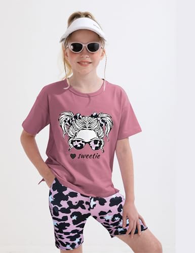 Image of mksodopy Girls Summer Clothse Graphic Print Front and Back High and Low Irregular T-shirt Cycling Shorts Set