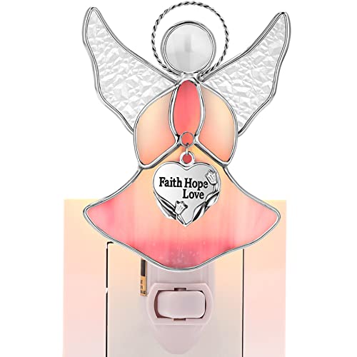 Kundgla Flying Angel Stained Glass Night Light Decorative Wall Plug In Nightlight For Hallway Bedroom Bathroom Kitchen Home Décor, Gift For Birthday Christmas Valentine Holidays - Faith Hope Love #TOP6