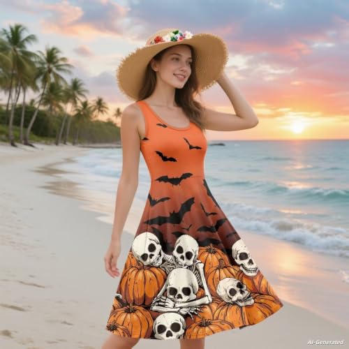 Image of Renewold Women's Sleeveless Tank Dress with Pockets, Casual Scoop Neck A-Line Sundress for Summer, Travel and Vacation