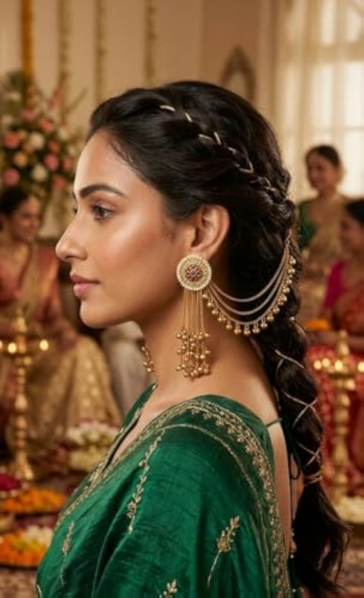 Gold Plated Bahubali Matha Patti with Pearl & Meenakari Design