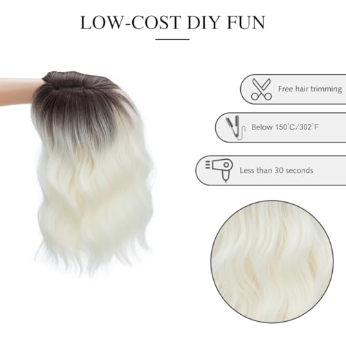 Image of Rose bud Wavy Bob Wig with Bangs Natural Ombre White Blonde Wig Synthetic Hair Shoulder Length Short Curly Wigs for Women