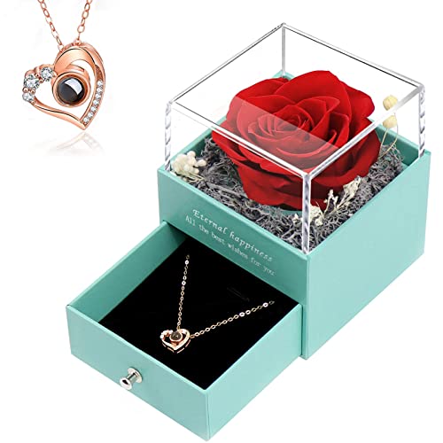 Rosa Preservada con Te Quiero Collar de Regalo para Tu Novia,Hecha a Mano Rosa Eterna Cumpleaño Regalo para Madre,Mujer Joyero de Regalos Románticos Bodas Día Aniversario Pareja,Valentín Aniversario.