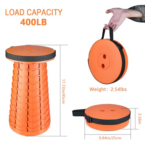 Image of Boreeman Upgraded Folding Stool Lightweight Yet More Sturdy with Load Capacity 400lbs Portable Collapsible Stool for Camping Fishing Hiking BBQ (All Orange)