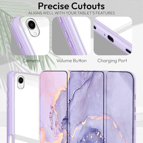 Image of Robustrion Cover Case for Samsung Galaxy Tab S11 11 inch Cover with [S-Pen Holder], Hybrid Flip Cover Case for Samsung S11 Tablet 11 inch with Transparent Back [Auto Sleep Wake] - Marble Lilac