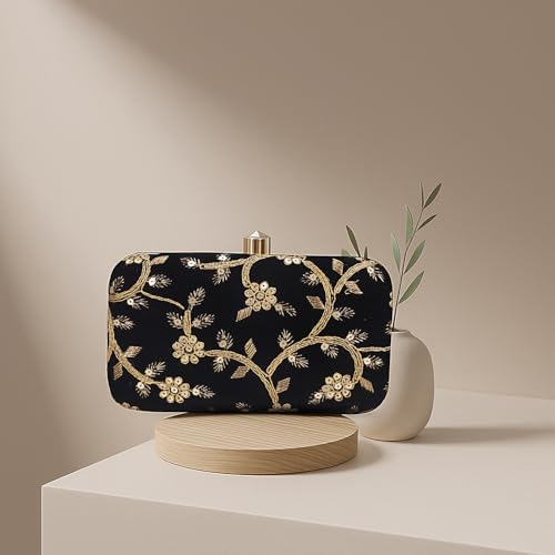 Image of LONGING TO BUY Hand Crafted Designer Box Clutch - Zari Embroidery For Women