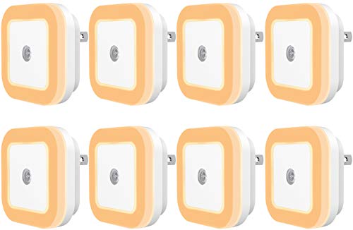 Plug in LED Night Light - Nightlight with Dusk-to-Dawn Sensor for Bedroom, Bathroom, Kitchen, Hallway, Stairs, Warm White, 8-Pack