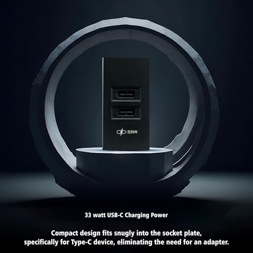 Image of MX USB Charger 33W GaN Dual USB-C Modular Module | USB-C PD Fast Charging Socket | 22.5x45mm Modular Plate | Wide Input 90-270V AC for Home & Office Installations