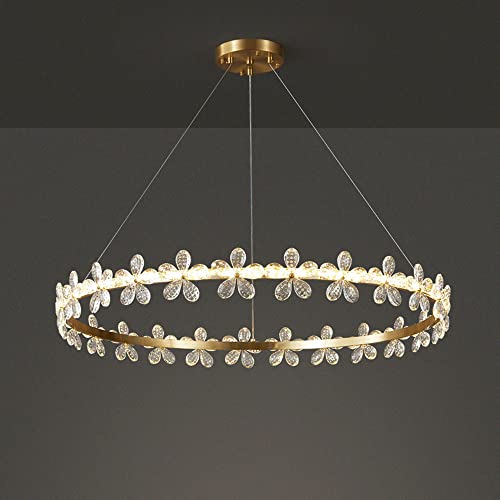 Chandelier cristal fleur LED en cuivre pour suspension de salon