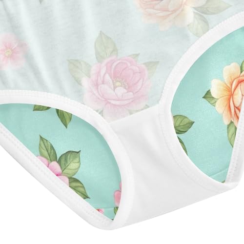 Girls Briefs, Colorful Flowers Green Toddler Briefs, Cotton Underwear Girls, 2T–8 Years4