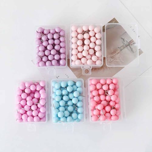 SHTGOI Pack of 50 Nail Push Pins Small Plastic Round Head Drawing Pins with Steel Dot Colourful Round Drawing Pins Decorative Pins for Pictures Pin Boards - Image 2
