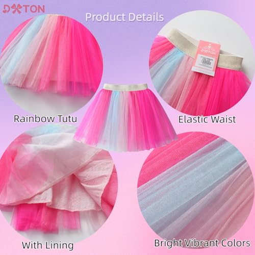 Image of DXTON Girls Tutu Skirt Rainbow Toddler Tulle Ballet Dance Skirt for 3-10Y