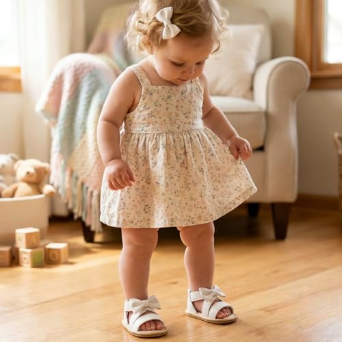 Image of Meckior Baby Toddler Infant Girls PU Leather Soft Open Toe Summer Sandals Flower Princess Flat Shoes