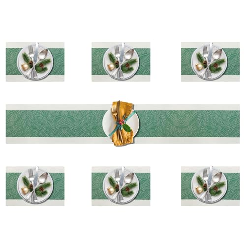Image of Dining Table Placemats & Runner Set - Heat Resistant, Washable & Stain Resistant Woven Vinyl Mats | Table Runner & 6 Placemats Set for Stylish Dining (45x30 cm Placemats, 180x30 cm Runner)