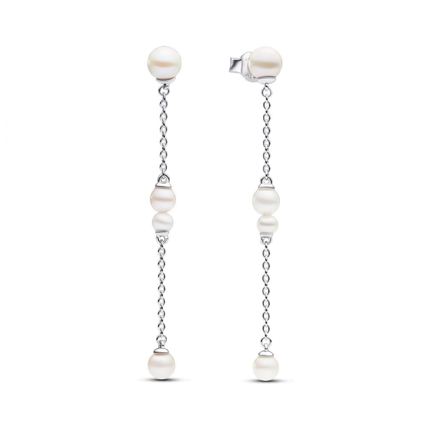 PANDORA Timeless Orecchini pendenti in argento Sterling con perla coltivata d'acqua dolce trattata bianca, Orecchini Pendenti