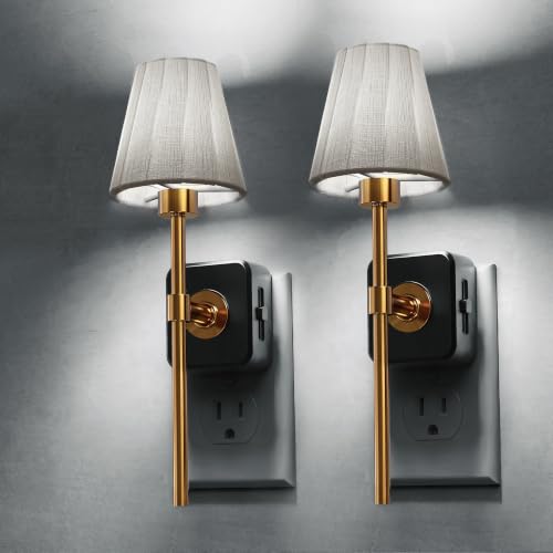 Image of L LOHAS LED Night Lights Plug into Wall, 2 Pack White Pleated Fabric Cover Night Light, 5000K Daylight with 0-100LM Dimmable Night-light, Dusk to Dawn Sensor Vintage Nightlight for Bedroom Living Room