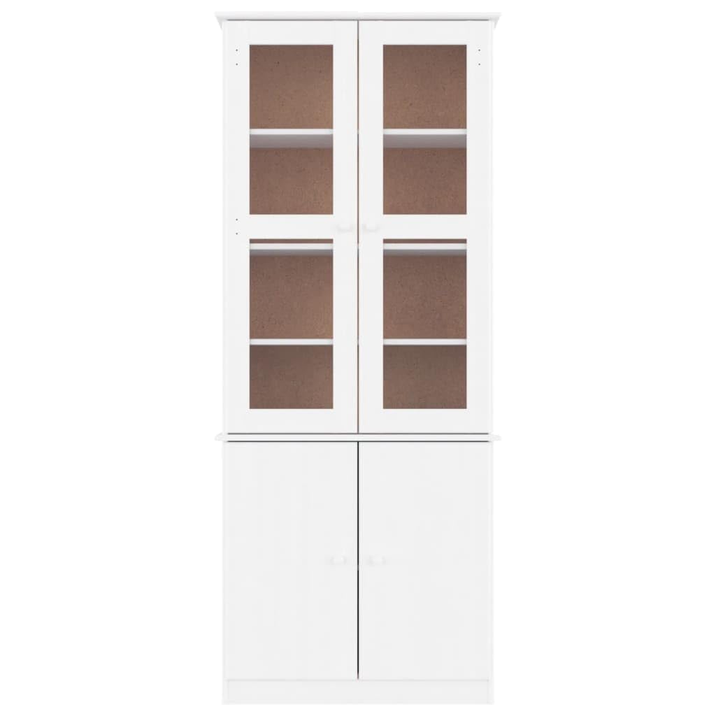 Générique Vetrina in Vetro Bianco 77x35x186,5 Cm Legno Di Pino Massiccio | Porte Vetri Ripiani Interni, Bottoni In Legno, Conservazione Per Collezioni E Stoviglie