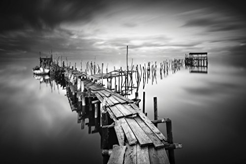 Pier in the Seubal District of Portugal B&W Photo Photograph Cool Wall Art Print Poster 18x12