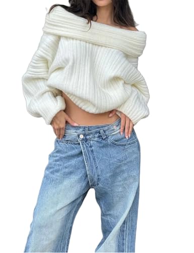 Image of Women Off Shoulder Batwing Sleeve Oversized Chunky Sweaters (Free Size)