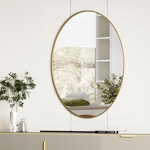 Image of Koonmi Gold Oval Bathroom Mirror, 24 inchx32 inch Oval Mirror for Wall