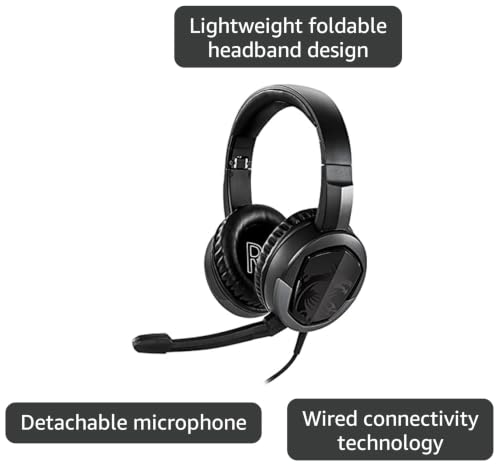 Image of msi Immerse GH61 Gaming Headset, Hi-Res Virtual 7.1 Surround Sound, Built-in ESS DAC & AMP, 3D Audio, Swappable Ear Cushions, 3.5mm Jack /USB, Carrying Case Included, PC /Mac /PS4 /Xbox