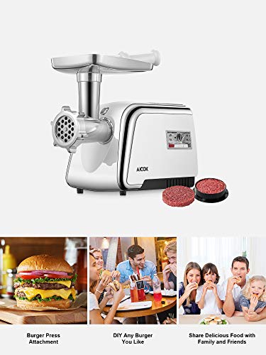 Electric Meat Grinder, Aicok [2500W Max] Sausage Stuffer with 4 Grinding Plates, 3 - S/S Blades, 2 Free Meat Claws, Cookie Shaper & 2 Burger-Slider Maker, 3 Speeds Control, Storage Box - Thumbnail 5
