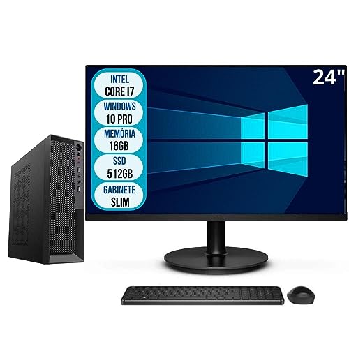 Computador Completo Slim Intel Core i7 16GB SSD 512GB Wifi Windows 10 Pro Monitor 24