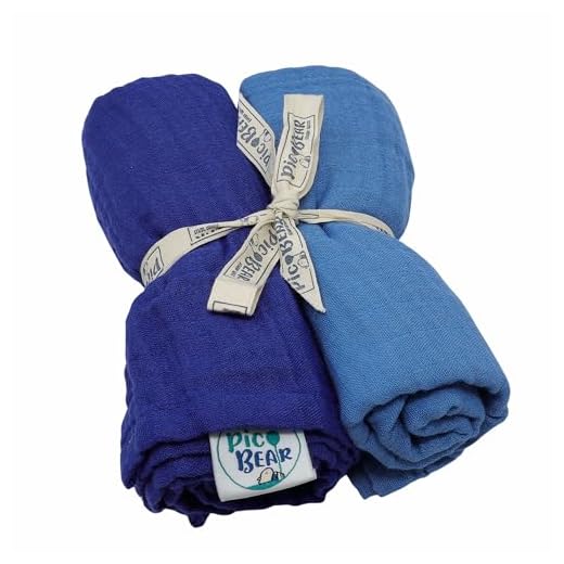 pic Bear Musselin Molton Tücher 80x80cm - Ultra-weiche Multitalente für Babyalltag: Spucktuch, Schmusetuch & mehr - 100% Baumwolle - 2er Pack (Bluing + Perennial blu)