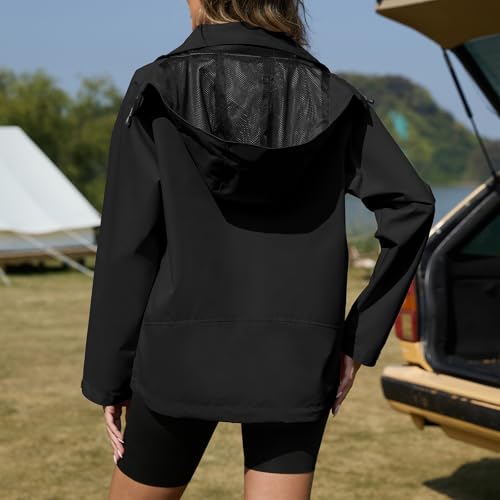 American Trends Rain Jacket Women Waterproof with Hood Travel Rain Coats Loose Fit Windbreaker Lined Jacket4