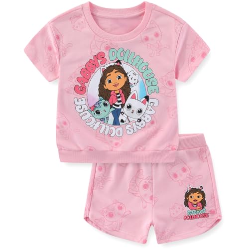 DREAMWORKS GABBYS DOLLHOUSE Girls French Terry Short Sleeve T-Shirt and Shorts Set for Toddler to Big Kids