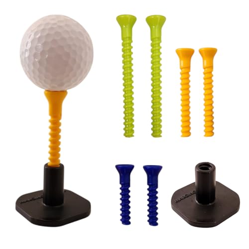 Margin Height Adjustable And Flexible Golf Tees, For Golf Mats And Simulators, Consistent Height, Driving Range Tee, Indoor And Outdoor Practice Accessories, Plastic And Rubber (1 Base &Amp; 6 Tees)